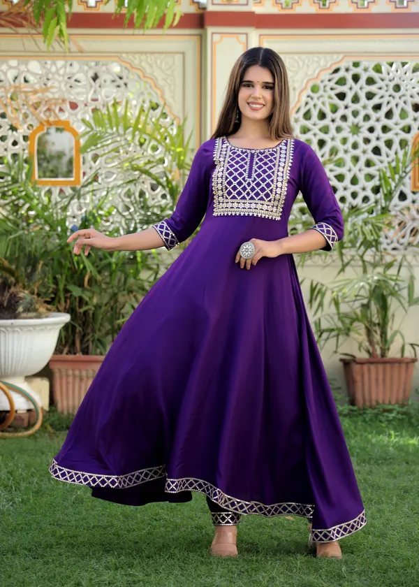 Purple_Yoke_Design_Regular_Sequinned_Kurta_With_Trousers_&_With_Dupatta_For_Women