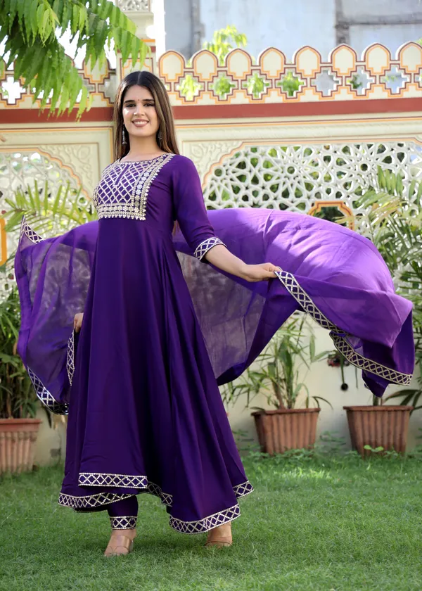 Purple_Yoke_Design_Regular_Sequinned_Kurta_With_Trousers_&_With_Dupatta_For_Women