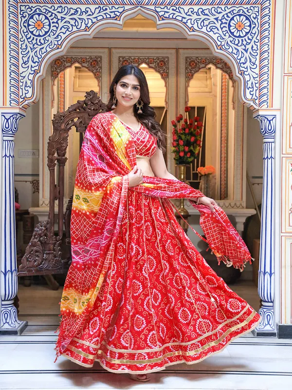 Red_And_Yellow_Bandhani_Design_Lehenga_Choli_For_Women