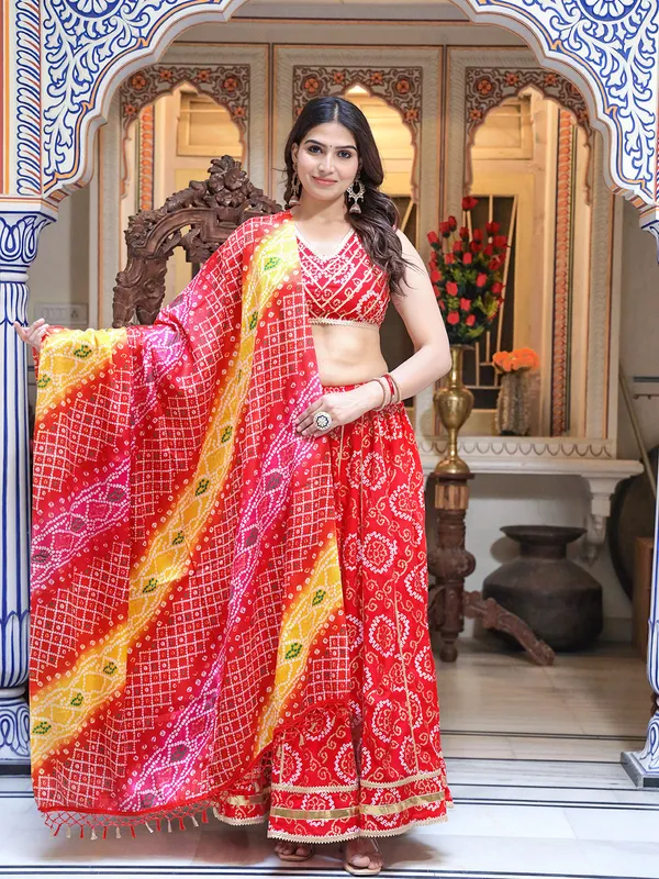 Red_And_Yellow_Bandhani_Design_Lehenga_Choli_For_Women