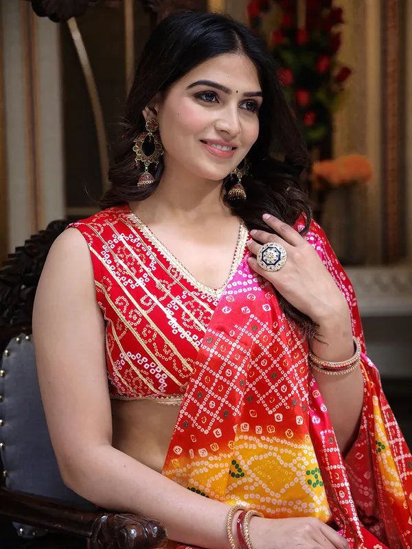 Red_And_Yellow_Bandhani_Design_Lehenga_Choli_For_Women