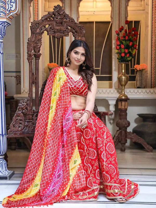 Red_And_Yellow_Bandhani_Design_Lehenga_Choli_For_Women