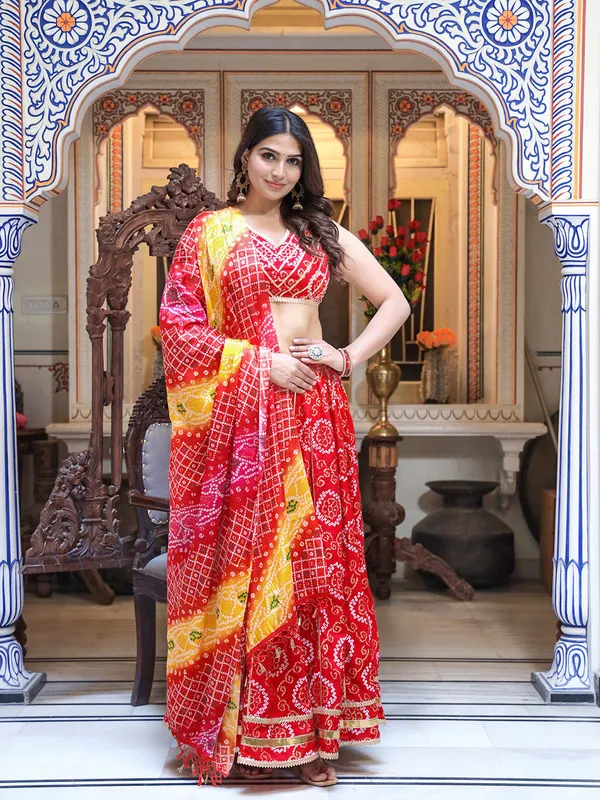 Red_And_Yellow_Bandhani_Design_Lehenga_Choli_For_Women