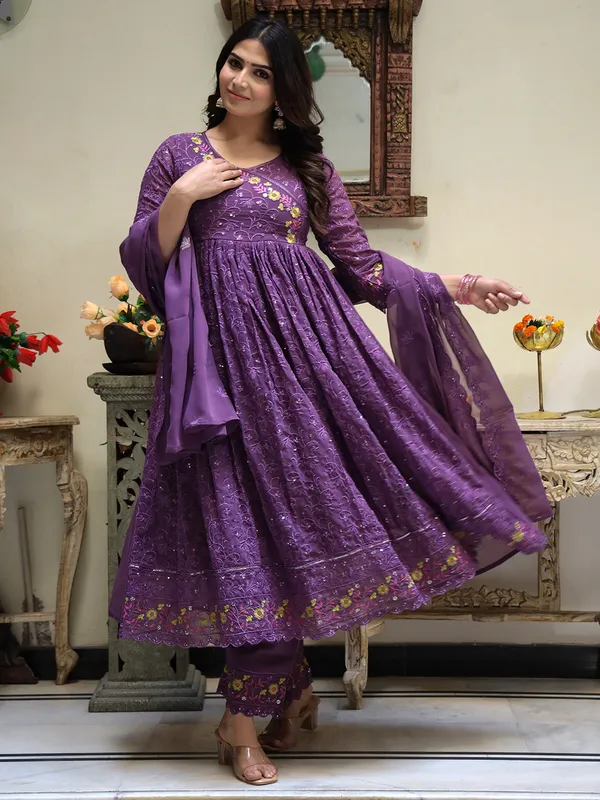 Purple_Embroider_Regular_Sequinned_Kurta_With_Trousers_&_Dupatta_For_Women