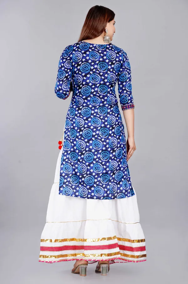 Turquoise_Bandhani_Printed_Round_Neck_Gota_Patti_Kurta_With_Skirt_&_Dupatta_For_Women