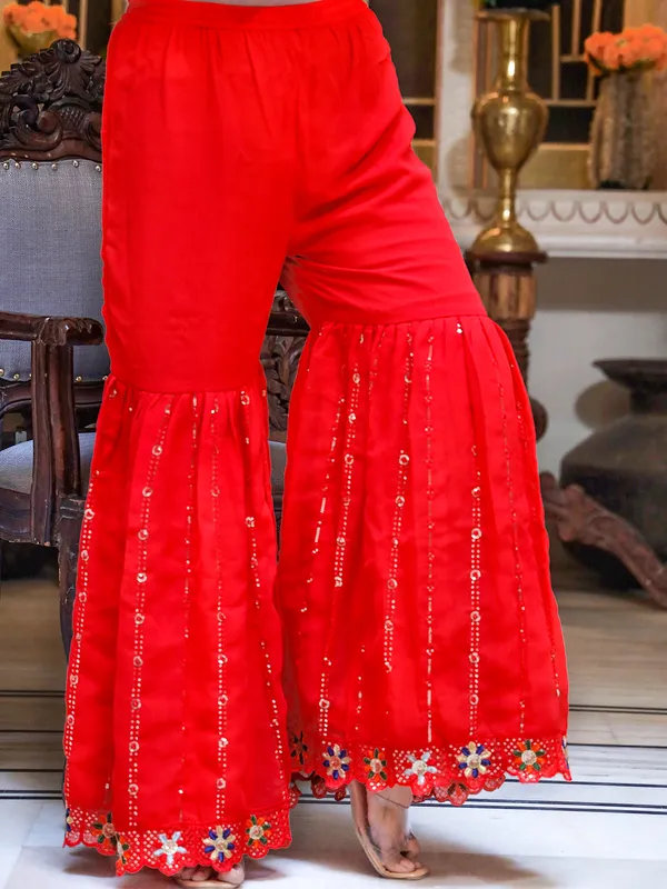 Red_Sequin_Embroidered_Georgette_Kurta_With_Sharara_&_Dupatta_For_Women