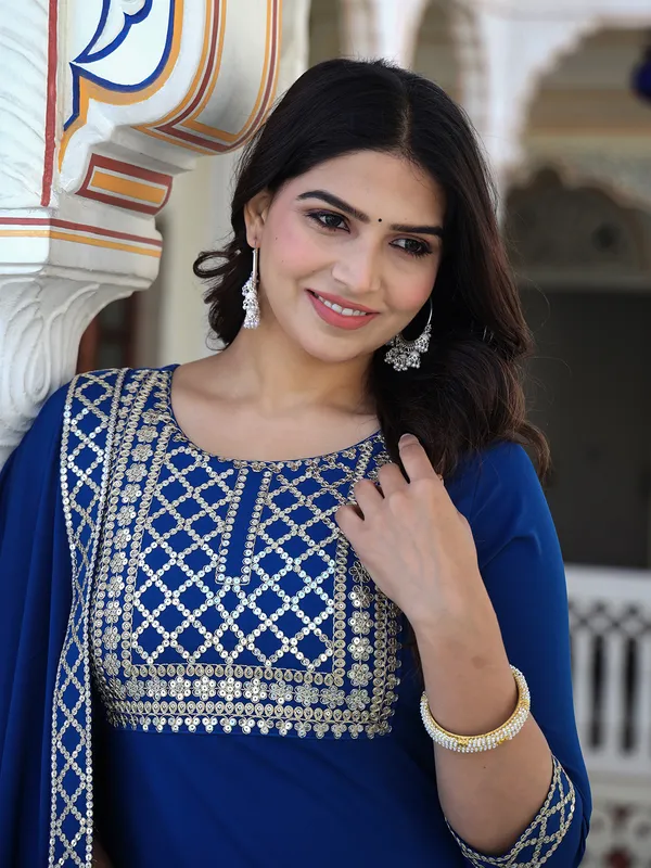 Teal_Blue_Embroidered_Regular_Sequinned_Kurta_With_Skirt_&_With_Dupatta_For_Women