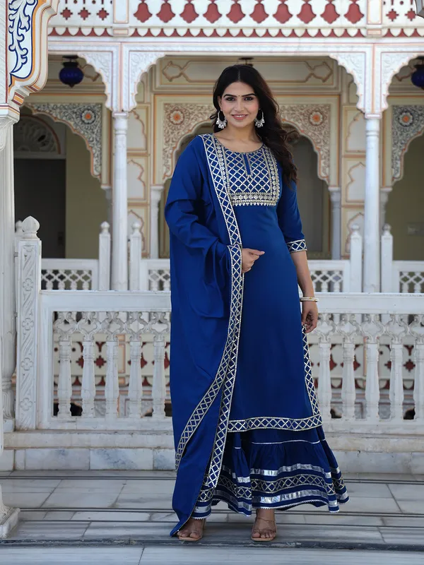Teal_Blue_Embroidered_Regular_Sequinned_Kurta_With_Skirt_&_With_Dupatta_For_Women