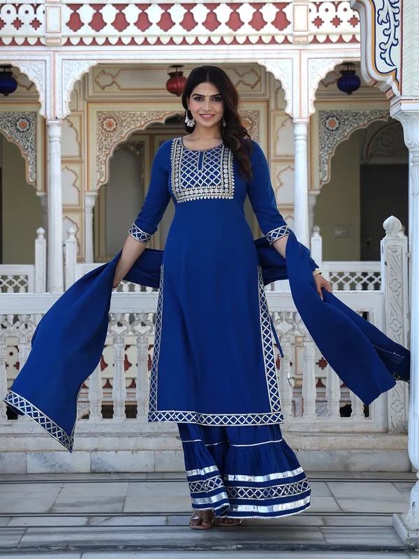 Teal_Blue_Embroidered_Regular_Sequinned_Kurta_With_Skirt_&_With_Dupatta_For_Women
