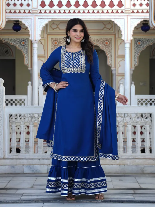 Teal_Blue_Embroidered_Regular_Sequinned_Kurta_With_Skirt_&_With_Dupatta_For_Women