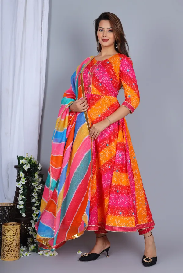 Pink_Bandhani_Printed_Gotta_Patti_Pure_Cotton_Kurta_With_Trousers_&_Dupatta_For_Women