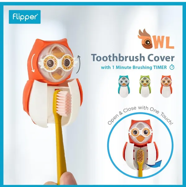 Flipper_Owl_Smarty_Toothbrush_Holder+Timer,_Blue,_Flr-Owl-Sty