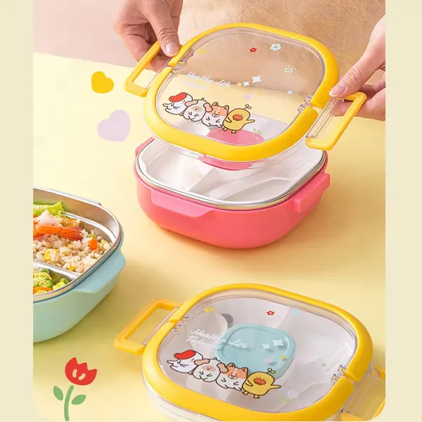 Insulated_Lunch_Box|Stainless_Steel|3_Compartments_To_Keep_Eating_Mess_Free|Lightweight,_Fits_In_The_Bag|Small_Container_For_Pickle/Sauce|Comes_With_Fork_&_Spoon|Easy_To_Carry_-_700_Ml,