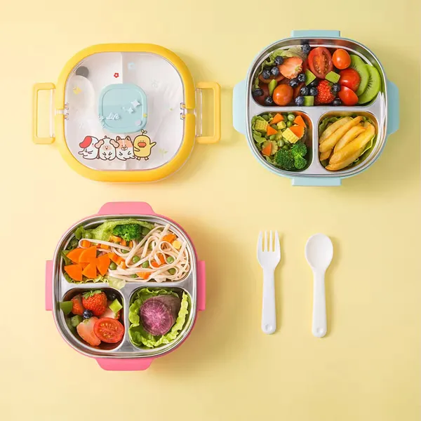 Insulated_Lunch_Box|Stainless_Steel|3_Compartments_To_Keep_Eating_Mess_Free|Lightweight,_Fits_In_The_Bag|Small_Container_For_Pickle/Sauce|Comes_With_Fork_&_Spoon|Easy_To_Carry_-_700_Ml,