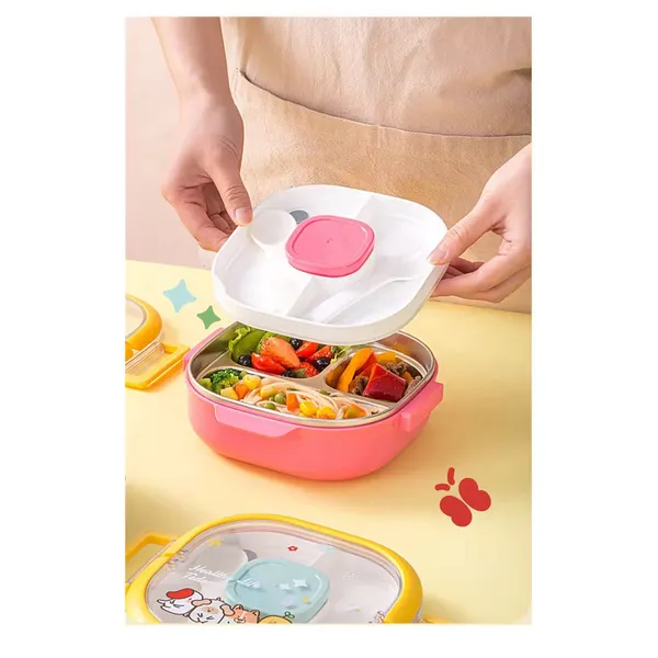 Insulated_Lunch_Box|Stainless_Steel|3_Compartments_To_Keep_Eating_Mess_Free|Lightweight,_Fits_In_The_Bag|Small_Container_For_Pickle/Sauce|Comes_With_Fork_&_Spoon|Easy_To_Carry_-_700_Ml,