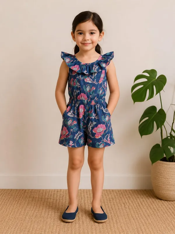Blue_floral_garden_playsuit_for_girls