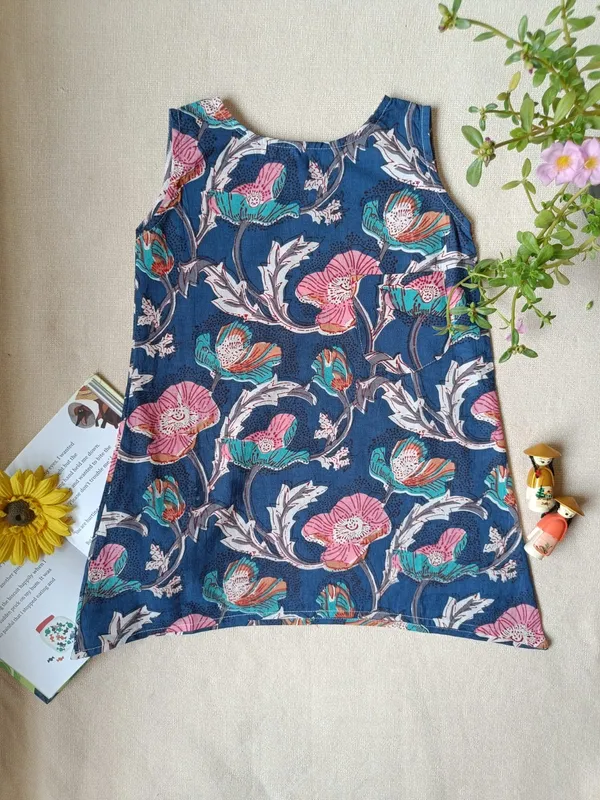 Blue_Floral_Garden_A-Line_Dress-Top_For_Girls