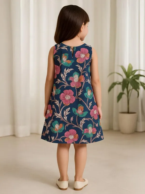 Blue_Floral_Garden_A-Line_Dress-Top_For_Girls