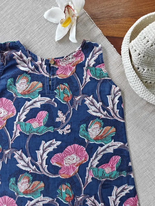 Blue_Floral_Garden_A-Line_Dress-Top_For_Girls