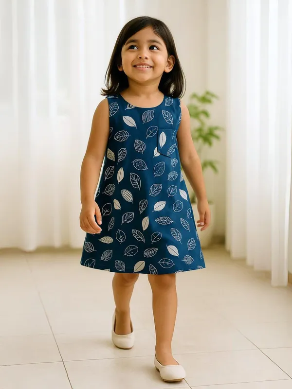 Blue_Leaf_Whispers_A-Line_Dress-Top_For_Girls