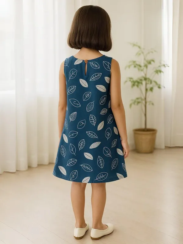 Blue_Leaf_Whispers_A-Line_Dress-Top_For_Girls