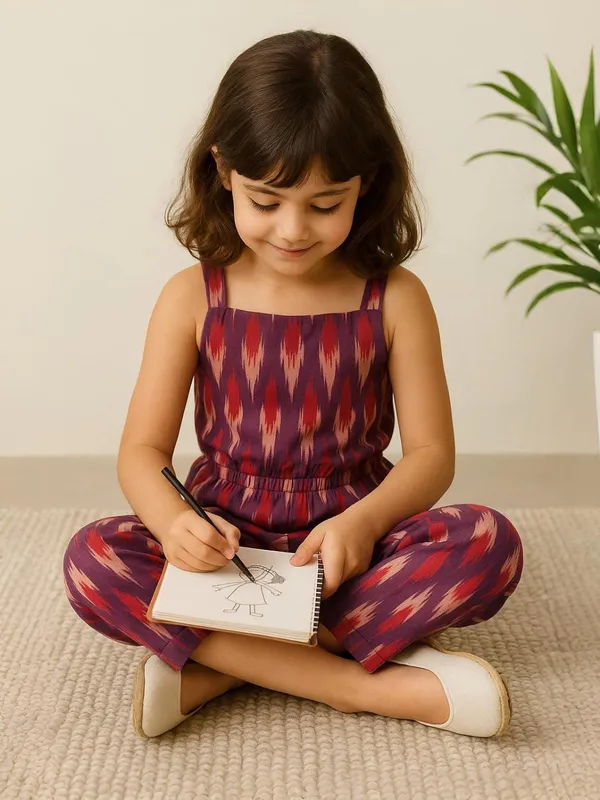 Red_Ikat_Jumpsuit_For_Girls