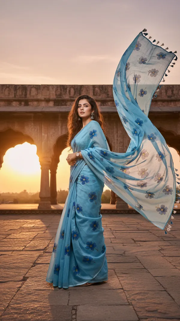 Light_Blue_Bloom_Hand-Painted_Mull_Cotton_Saree_For_Women
