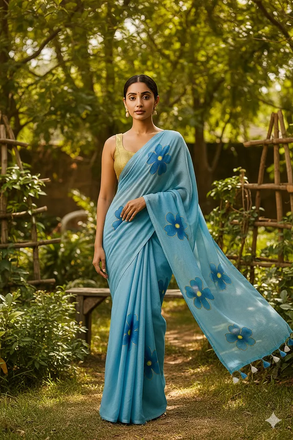 Light_Blue_Bloom_Hand-Painted_Mull_Cotton_Saree_For_Women