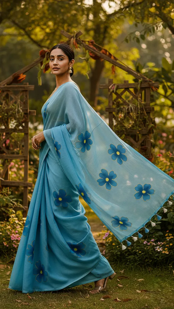 Light_Blue_Bloom_Hand-Painted_Mull_Cotton_Saree_For_Women