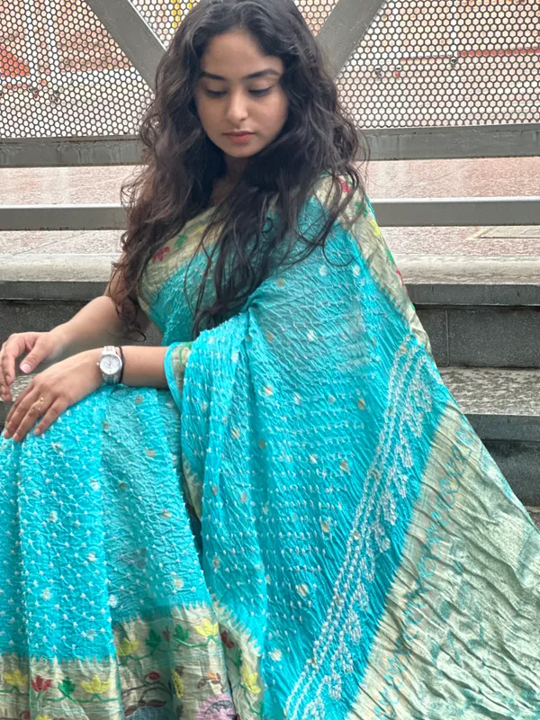 Mayurika_Turquoise_Blue_Kota_Silk_with_Hand_Tie-Dye_Bandhani