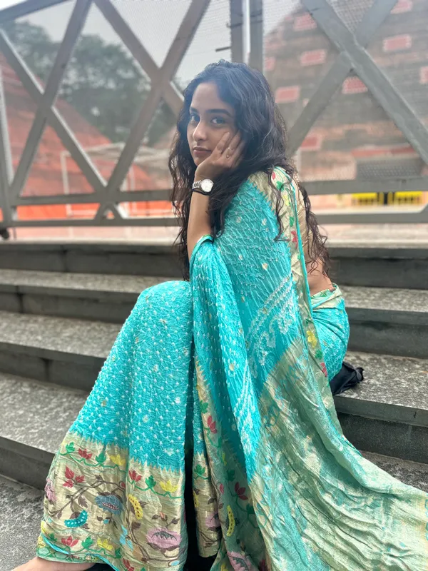 Mayurika_Turquoise_Blue_Kota_Silk_with_Hand_Tie-Dye_Bandhani