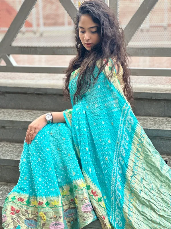 Mayurika_Turquoise_Blue_Kota_Silk_with_Hand_Tie-Dye_Bandhani