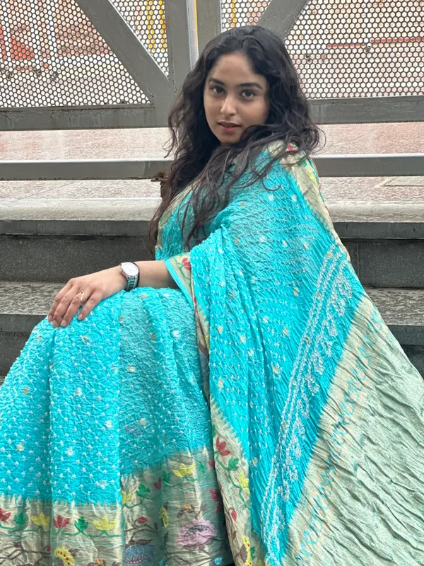 Mayurika_Turquoise_Blue_Kota_Silk_with_Hand_Tie-Dye_Bandhani