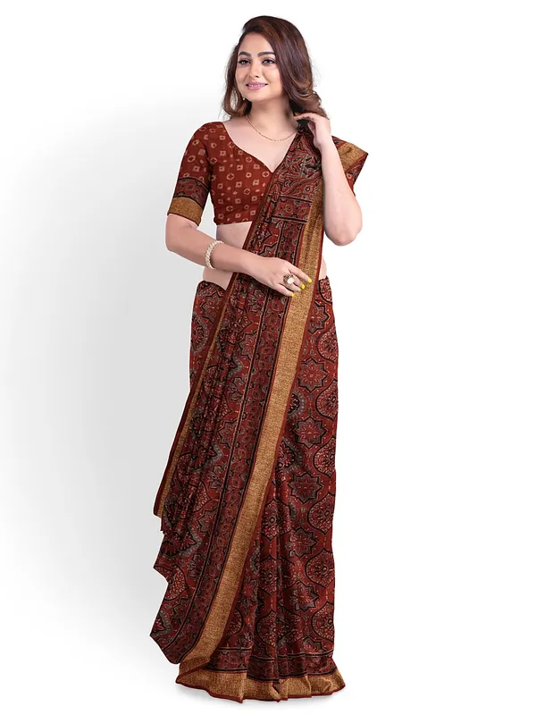 Red_Khadi_Cotton_Sangria_Blooms_Of_Sindh_Saree_For_Women