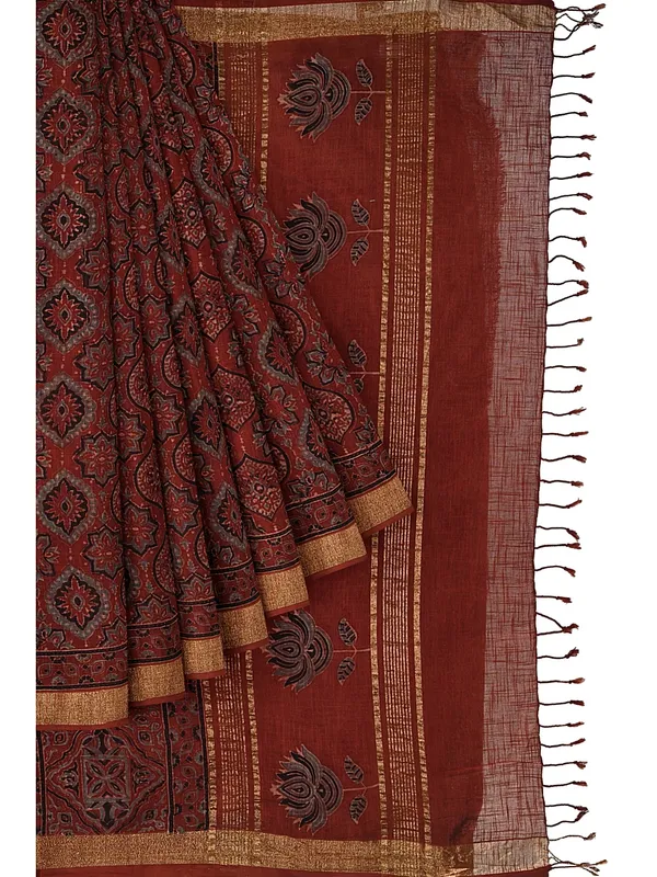 Red_Khadi_Cotton_Sangria_Blooms_Of_Sindh_Saree_For_Women