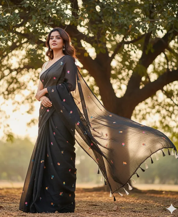 Black_Noir_Blossom_Mull_Cotton_Saree_For_Women