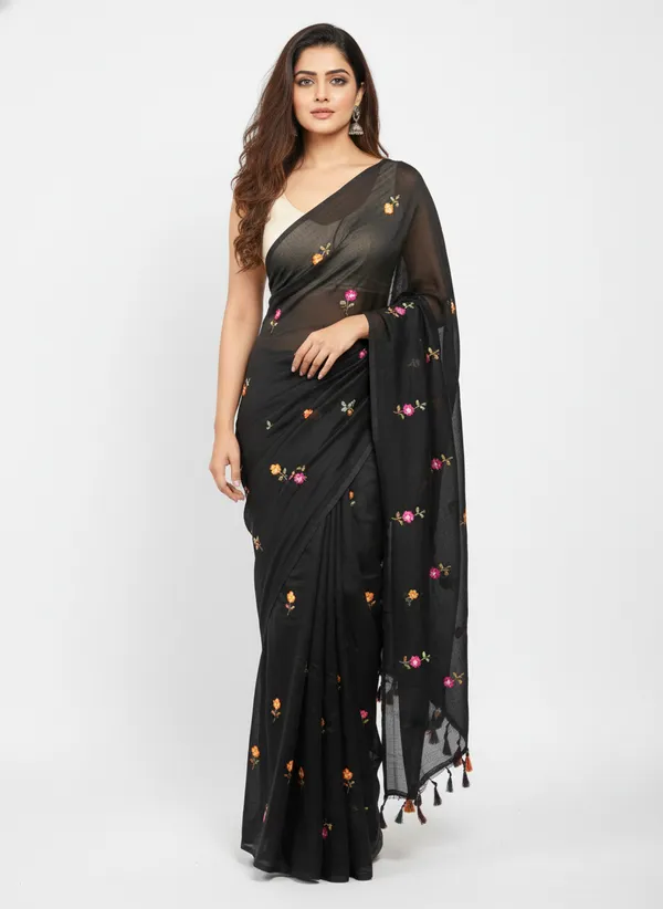 Black_Noir_Blossom_Mull_Cotton_Saree_For_Women