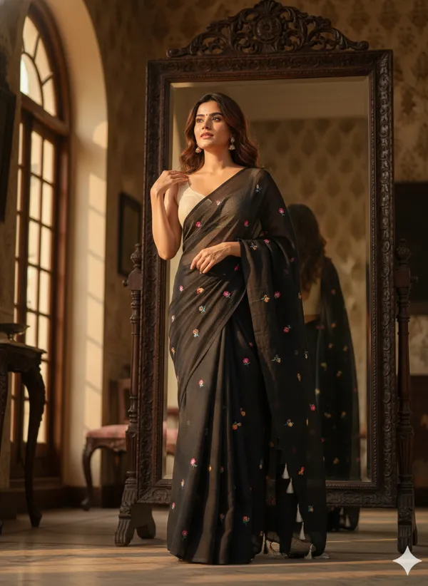 Black_Noir_Blossom_Mull_Cotton_Saree_For_Women