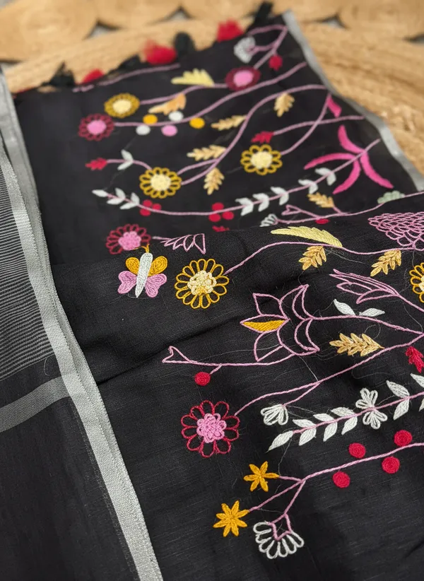 Jet_Black_Midnight_Melody_Linen_Saree_For_Women