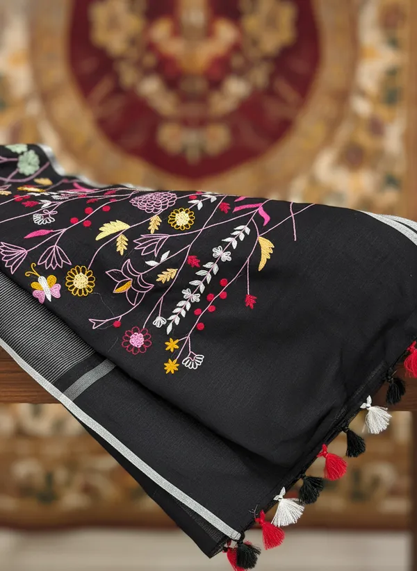 Jet_Black_Midnight_Melody_Linen_Saree_For_Women