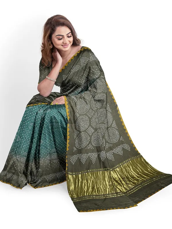 Earhthy_Olive_Mystic_Meadows_Hand_Tie_and_Dye_Gajji_Silk_Saree_For_Women