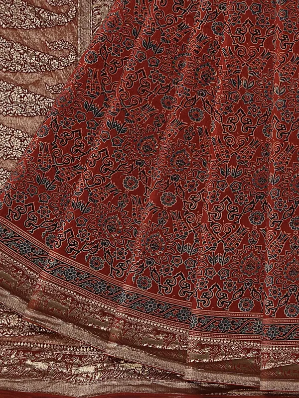 Rust_Red_Swarna_Raga_Ajrakh_Dola_Silk_Saree_For_Women
