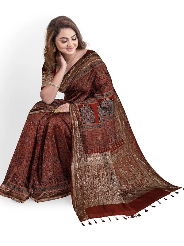 Rust_Red_Swarna_Raga_Ajrakh_Dola_Silk_Saree_For_Women
