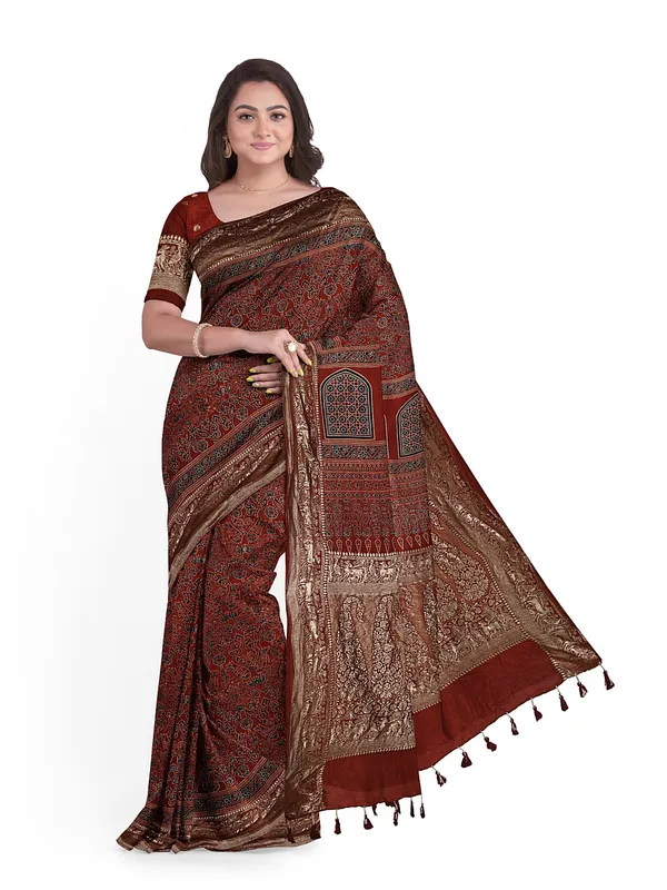 Rust_Red_Swarna_Raga_Ajrakh_Dola_Silk_Saree_For_Women