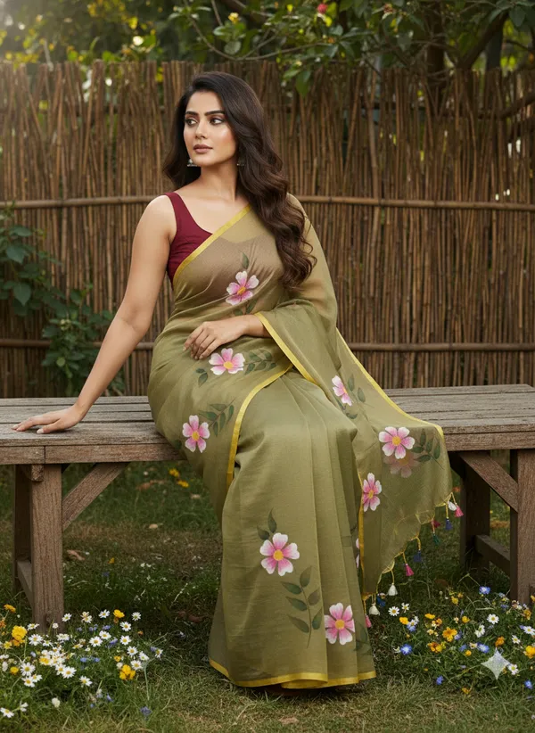 Olive_Petal_Mull_Cotton_Premium_Saree