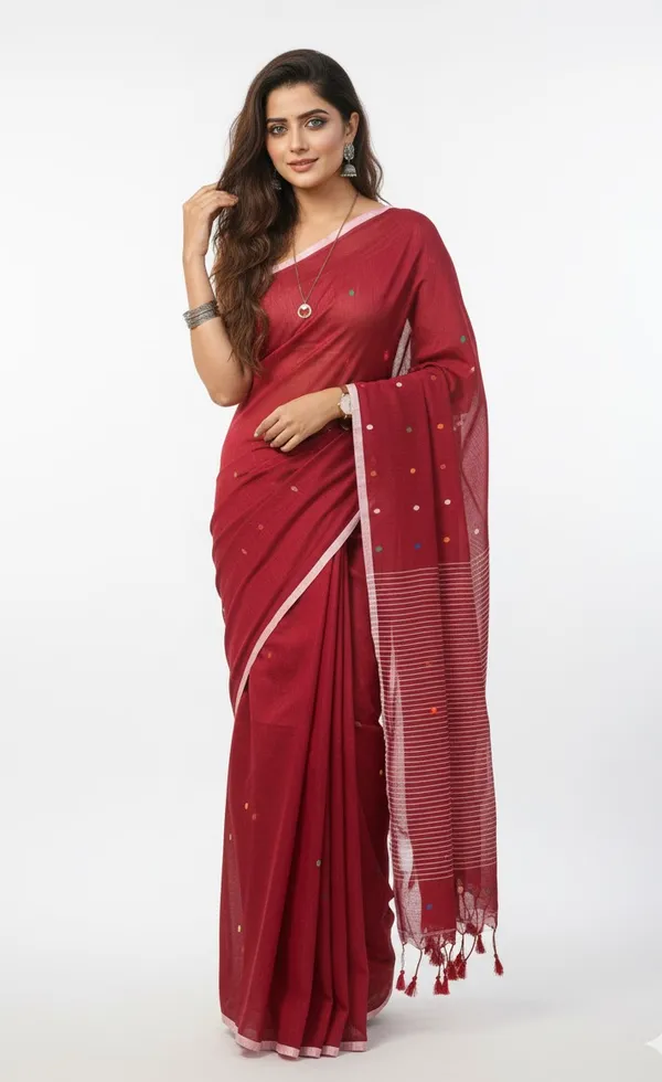 Red_Deep_Crimson_Handwoven_Cotton_Premium_Saree_