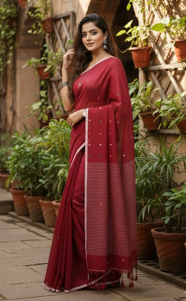 Red_Deep_Crimson_Handwoven_Cotton_Premium_Saree_