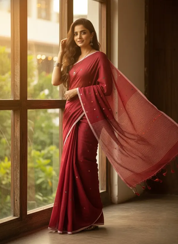 Red_Deep_Crimson_Handwoven_Cotton_Premium_Saree_