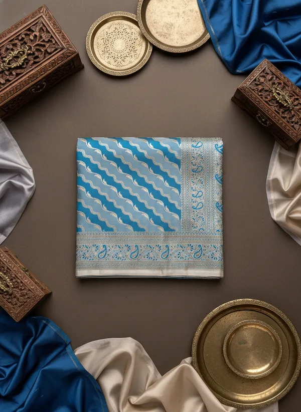 Azure_Blue_Mashru_Banarasi_Silk