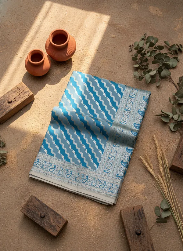 Azure_Blue_Mashru_Banarasi_Silk